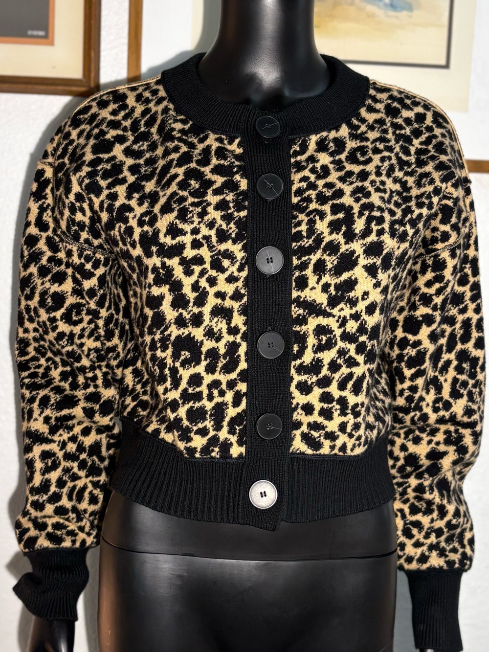 Maeve Sutton Compact Cardigan Sweater in Leopard Print from Anthropologie